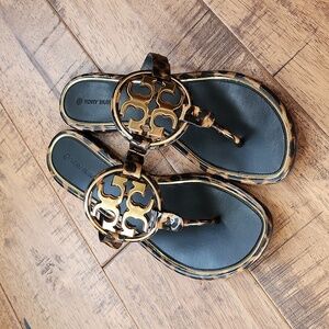 Tory Burch Miller Tortoise and Gold Sandals sz 9.5